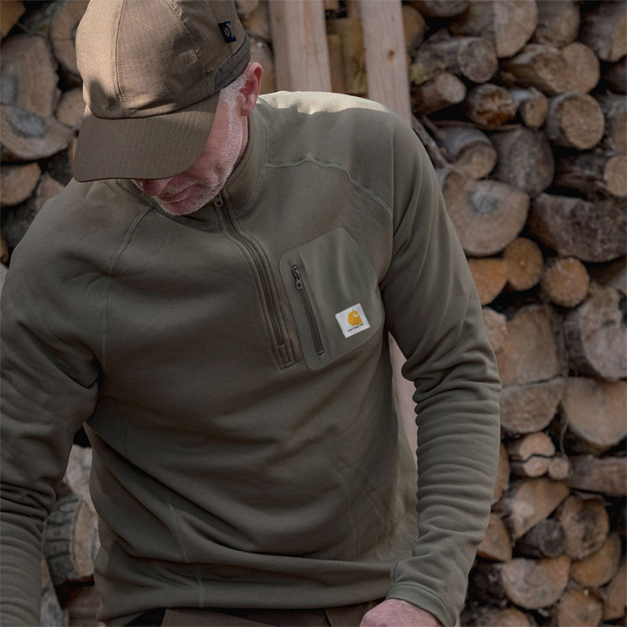 

Men's Sweatshirt Quarter Zip Stand Collar Vintage Tactical Daily Tops Army Green