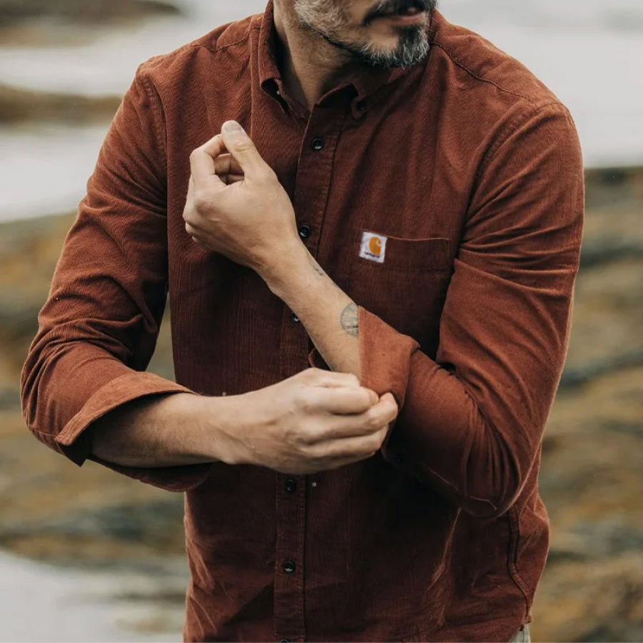 

Camisas Masculinas De Veludo Cotelê Confortáveis E Casuais