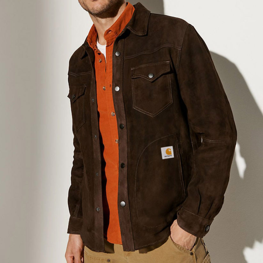 

Мужская куртка-рубашка замшевая кожаная винтажная уличная куртка коричневая