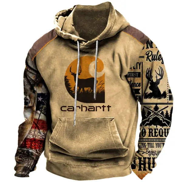 Men's Hoodie Vintage American Deer Color Block Print - Cotosen.com