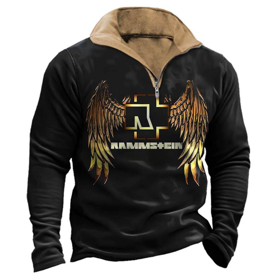 

Sweat Homme Quart Zip Heavy Metal Rock Music Wings Vintage Quotidien Hauts Noir