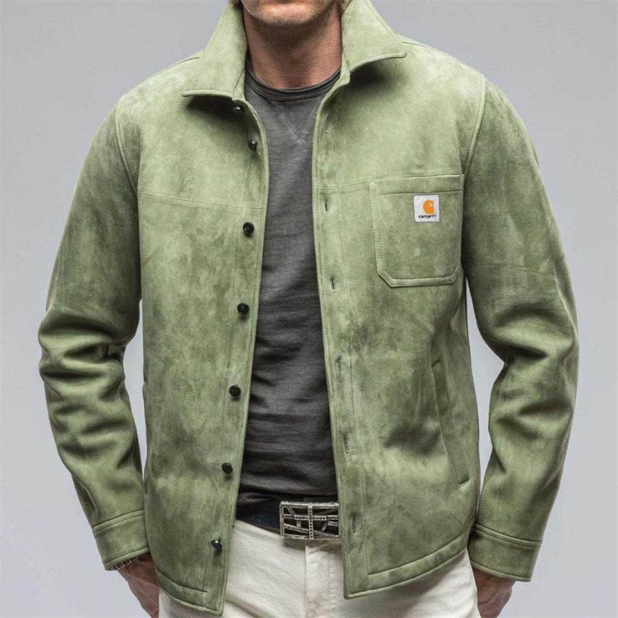 

Chaqueta De Hombre Gamuza Bolsillo Vintage Cuello De Solapa Ropa De Abrigo Al Aire Libre Verde