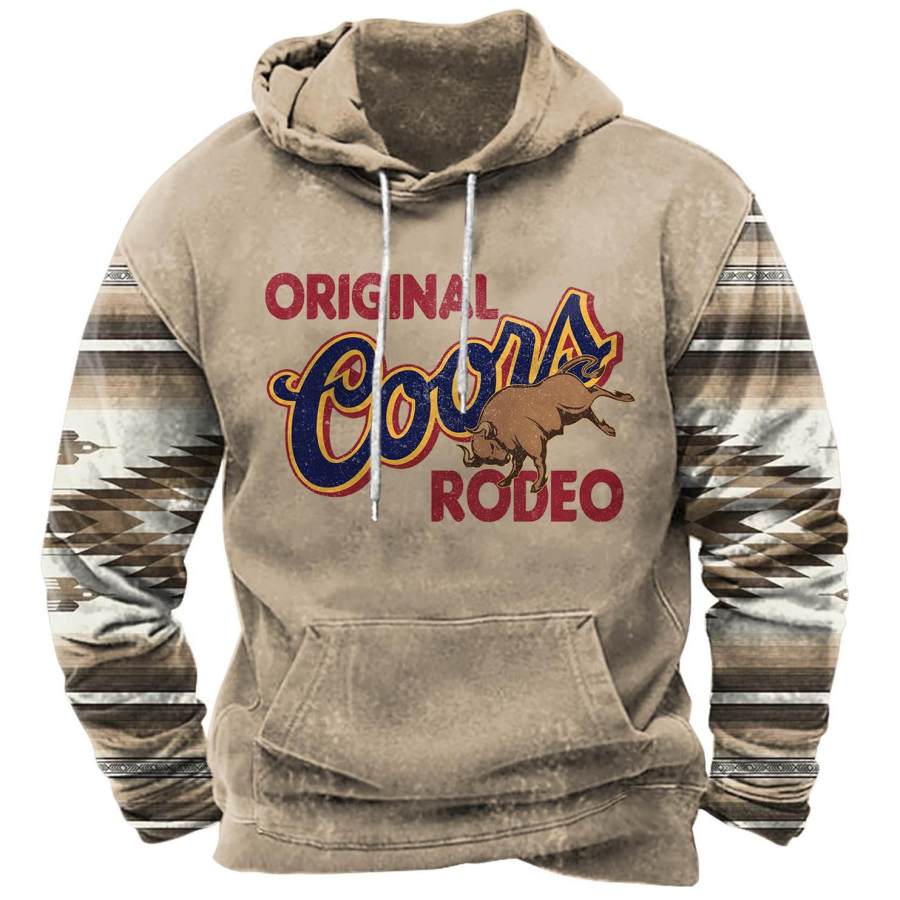 

Felpa Con Cappuccio Da Uomo Vintage Azteco Occidentale Originale Coors Rodeo Manica Lunga Top Quotidiano