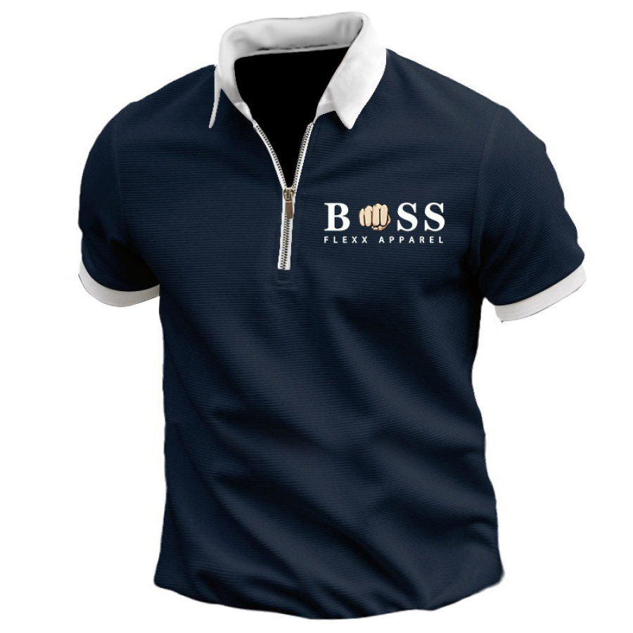 

Polo Da Uomo Con Zip E Polo Boss Tinta Unita Manica Corta Risvolto T-shirt Dal Taglio Casual