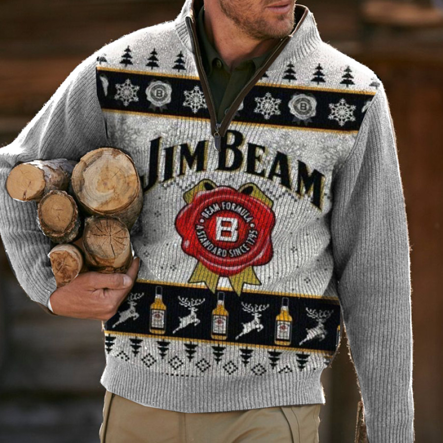 

Jim Beam Ugly Christmas Sweater Mit Reißverschluss Und Stehkragen