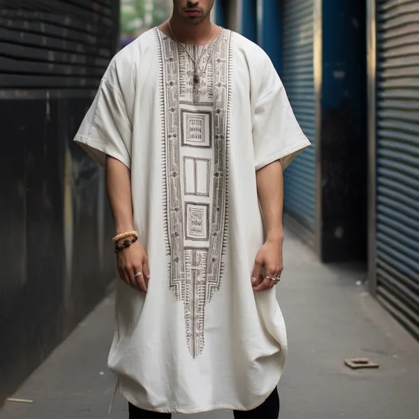 Men's Linen Tribal Hooded Loose Casual Robe - Villagenice.com 