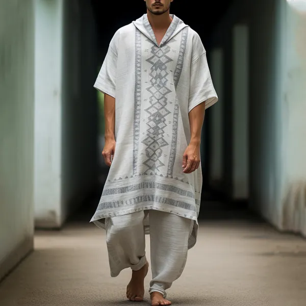 Men's Linen Bohemian Tribal Hooded Robe - Fineyoyo.com 