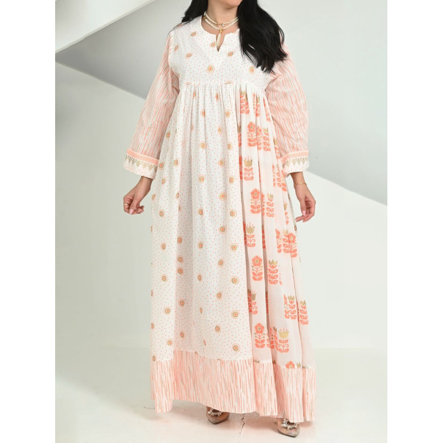 

Robe Longue Contrastée à Imprimé Floral Haut De Gamme