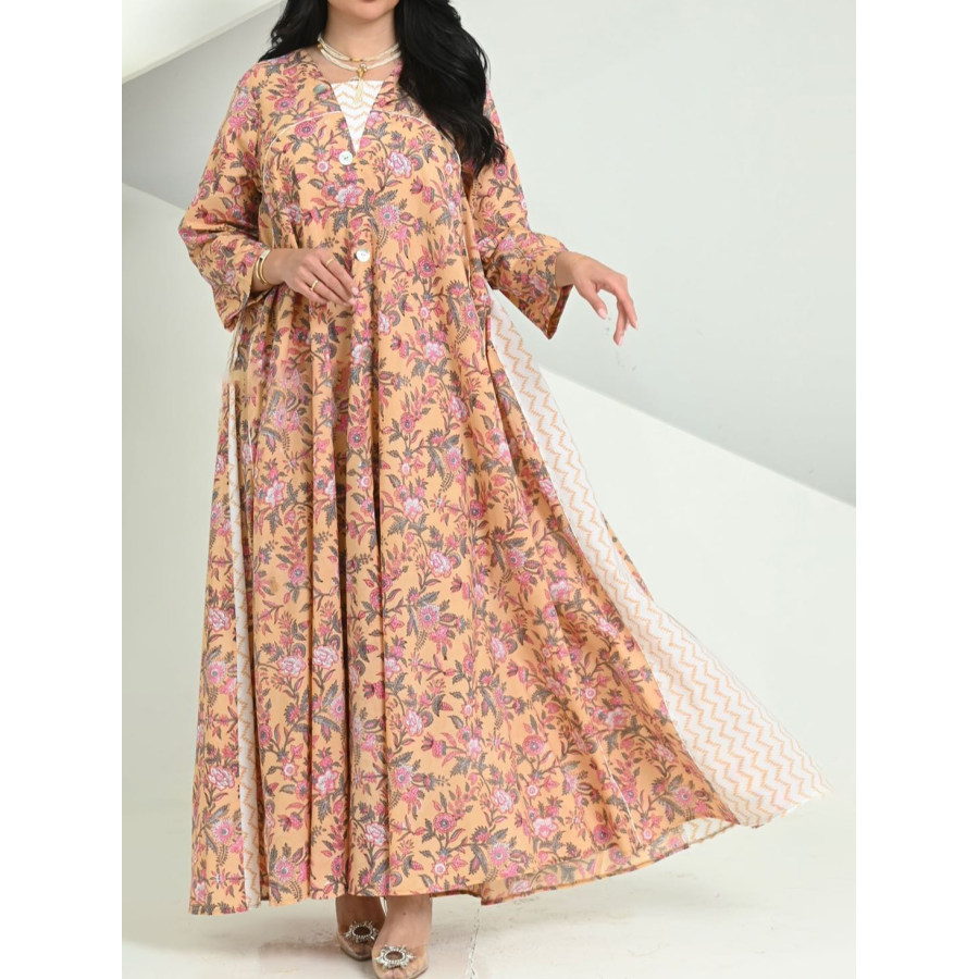 

Elegante Vestido Tipo Bata Con Estampado Floral De Primera Calidad