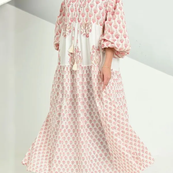 Stylish Premium Floral Print Robe Dress - Relieffe.com 