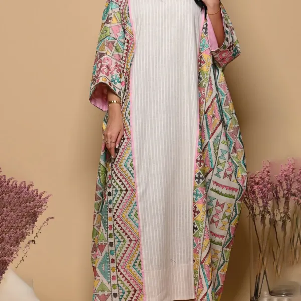 Stylish Contrast Floral Print Robe Dress - Mosaicnew.com 