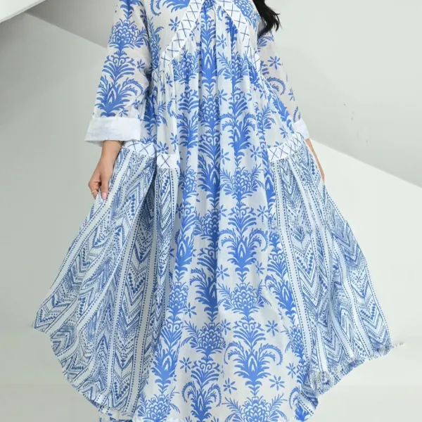 Stylish Contrast Floral Print Robe Dress - Mosaicnew.com 