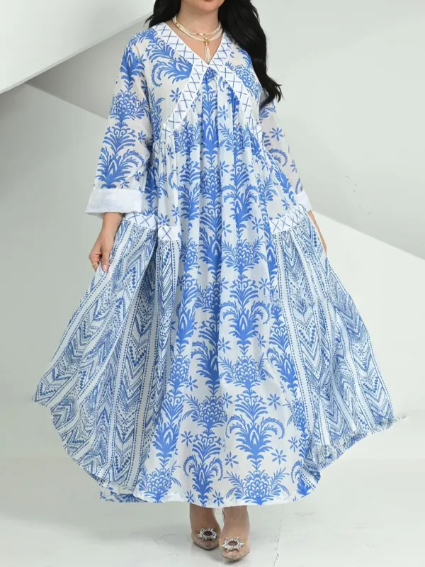 Stylish Contrast Floral Print Robe Dress - Cominbuy.com 