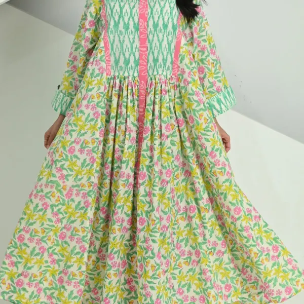 Stylish Premium Floral Print Robe Dress - Suyuse.com 