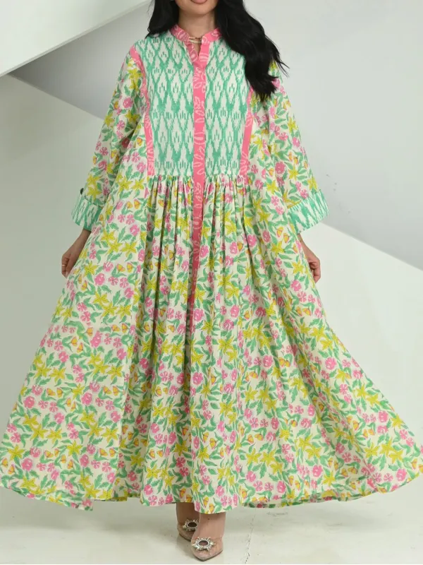 Stylish Premium Floral Print Robe Dress - Goaffection.com 