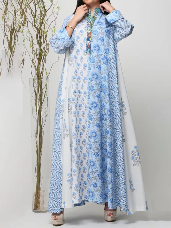 Stylish Contrast Floral Print Robe Dress - Cominbuy.com 