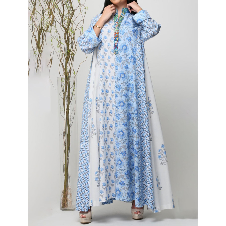 

Women Kaftan Dress Stylish Contrast Floral Print Robe Dress