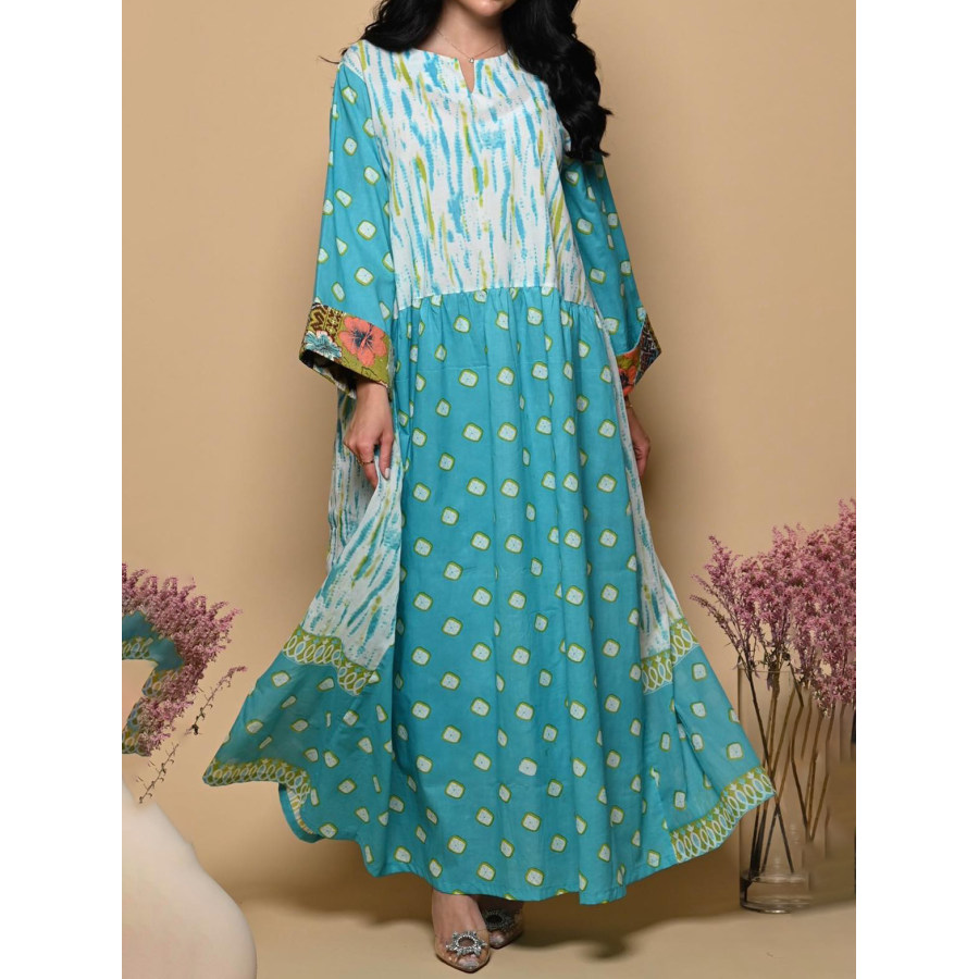 

Women Kaftan Dress Stylish Contrast Floral Print Robe