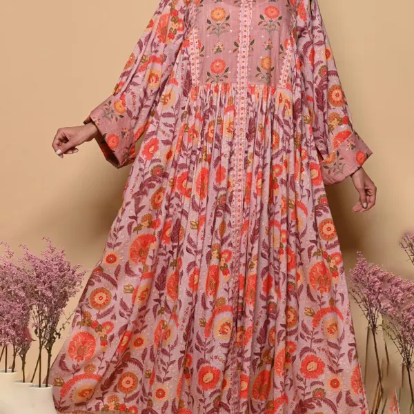 Stylish Premium Floral Print Robe Dress - Relieffe.com 
