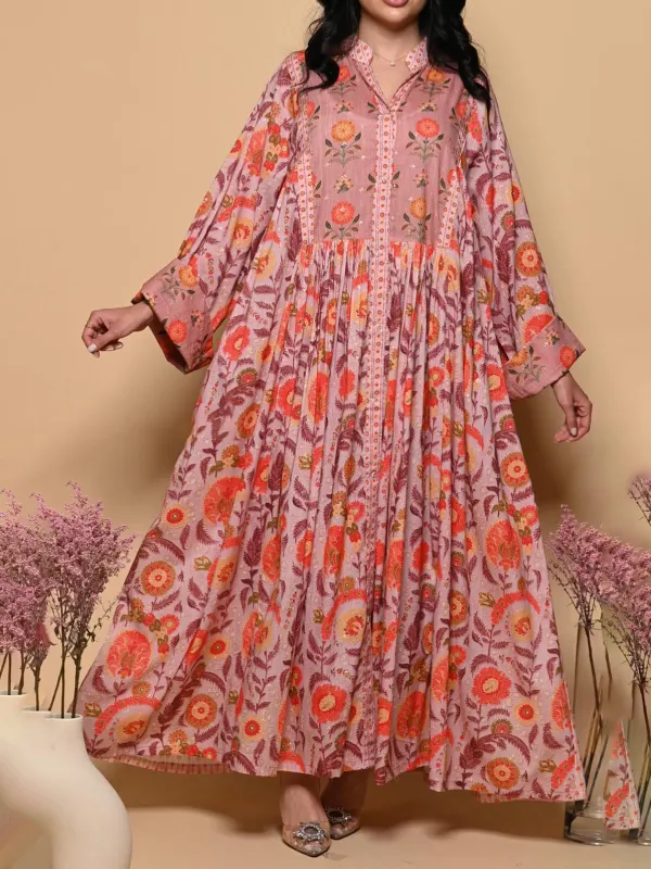 Stylish Premium Floral Print Robe Dress - Indyray.com 