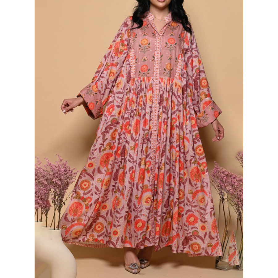 

Elegante Vestido Tipo Bata Con Estampado Floral De Primera Calidad