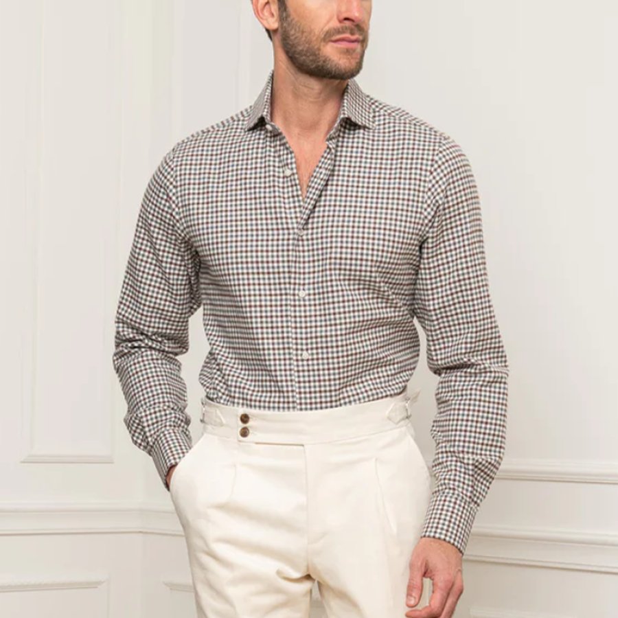 

Camisa Vichy Marrón Y Gris De Hombre