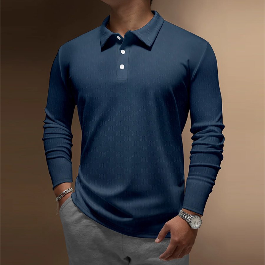 

Gradient Abstract Geometric Buttons Long Sleeve Polo