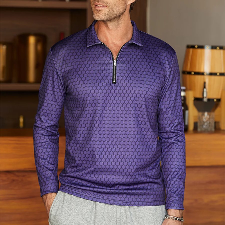 

Lässiges Poloshirt Mit Geometrischem Reißverschluss Und Langen Ärmeln