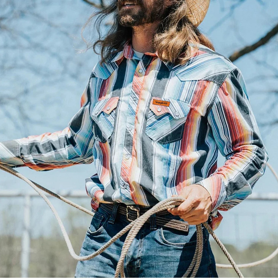 

Мужская рубашка в стиле вестерн в красочную полоску в стиле ретро Wrangler
