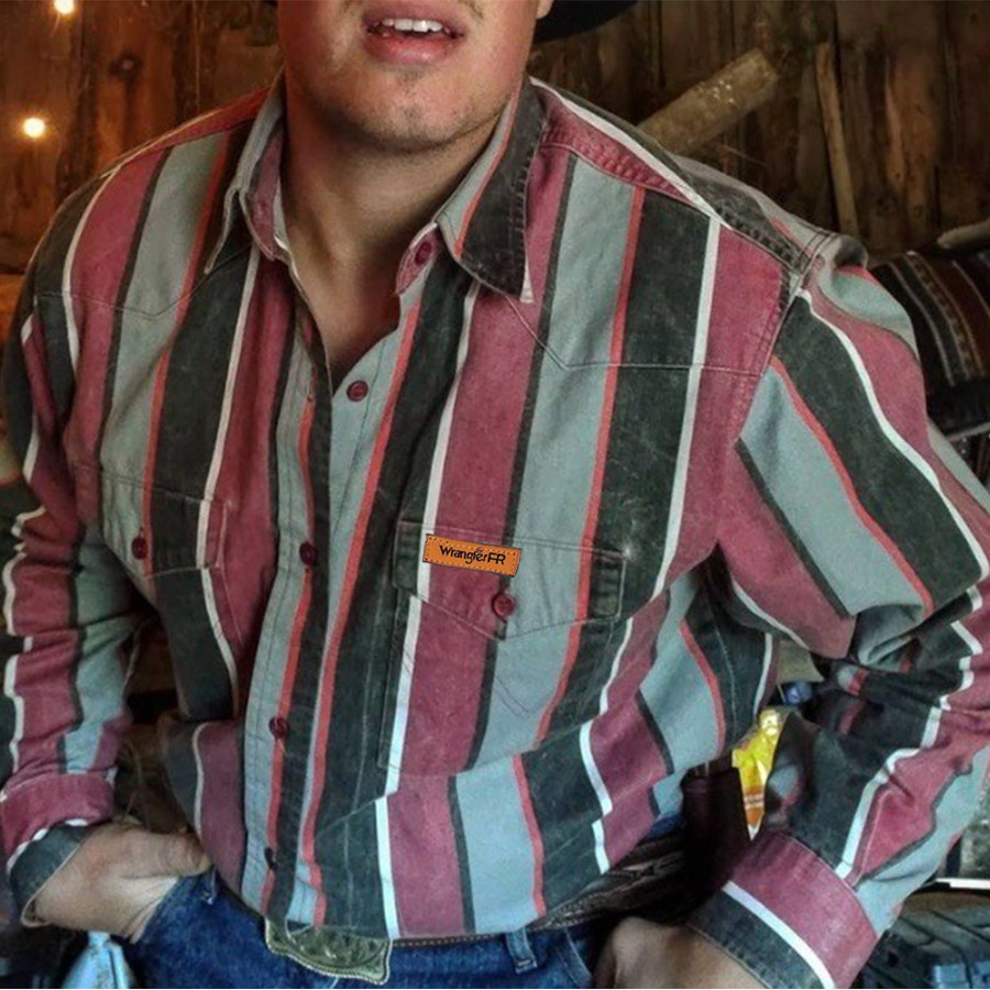 

Camisa Vaquera Occidental Con Rayas Verticales Coloridas Vintage Para Hombre