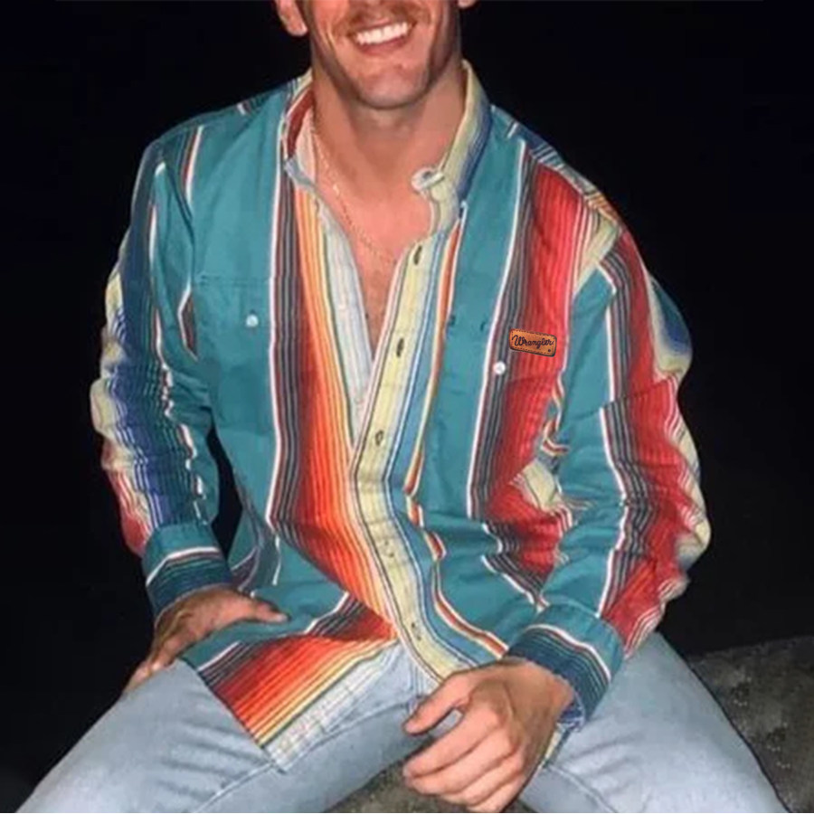 

Men's Vintage Colorful Vertical Stripe Western Cowboy Shirt