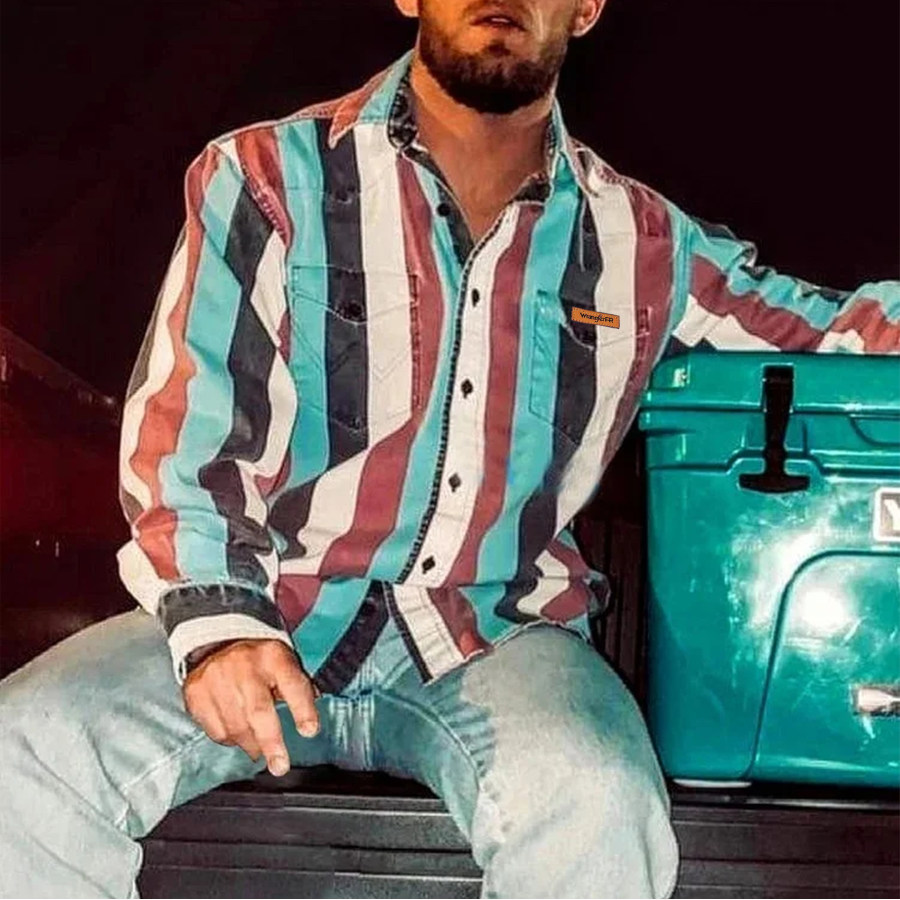 

Camisa Vaquera Occidental Vintage Con Rayas Verticales Para Hombre