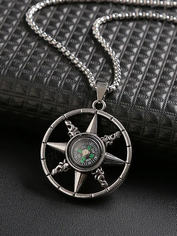 European and American Street Compass Necklace Men's Hip Hop Pendant Wild Personality Trendy Male Long Pendant Titanium Steel Jewelry - Oasisjoy.com 