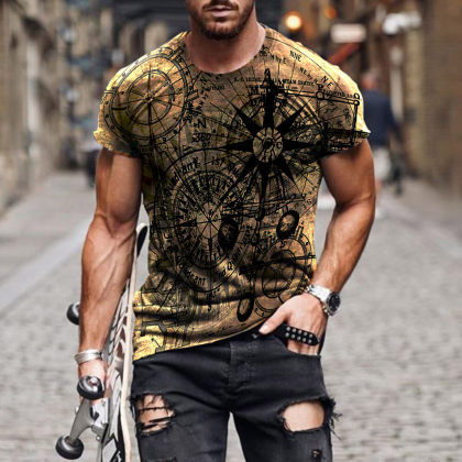 Mens Sailing Anchor Print Casual T-shirt