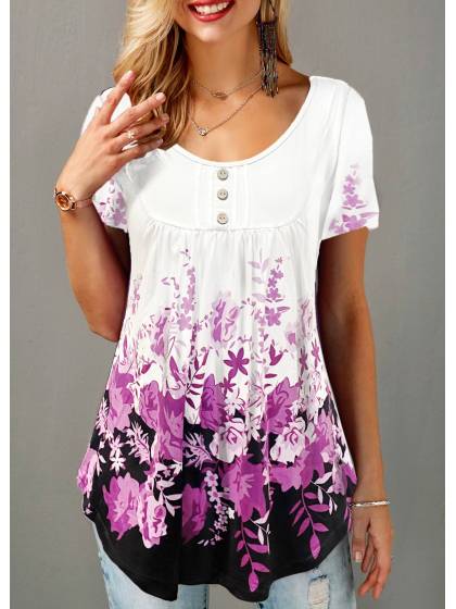 Womens casual flower print short sleevesT-shirt