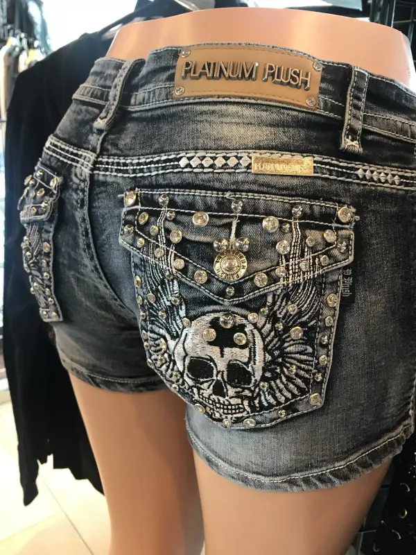 Skull Bling Denim Shorts - Plazabery.chimpone.com 