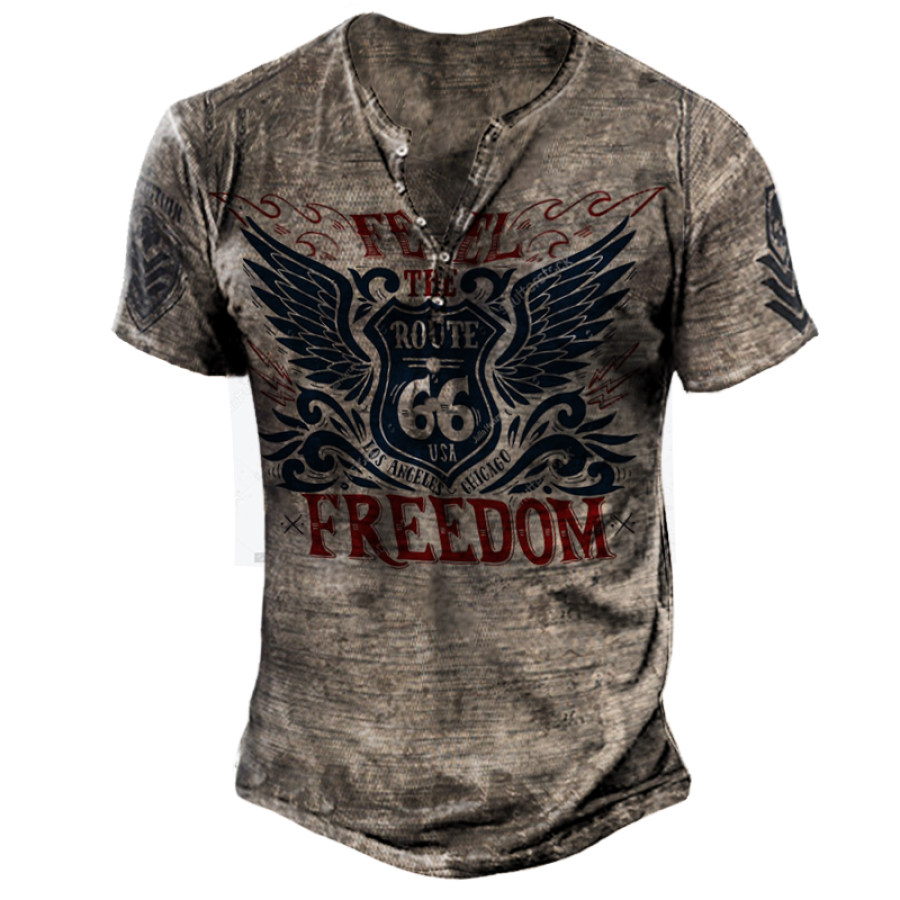 

Cotosen US Route 66 Printed Deep V Neck T-Shirt