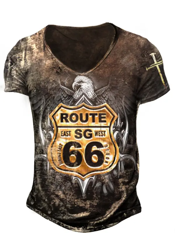 Mens Route 66 Printed Fashion and Comfortable Outdoor Casual T-shirt - Plazabery.chimpone.com 