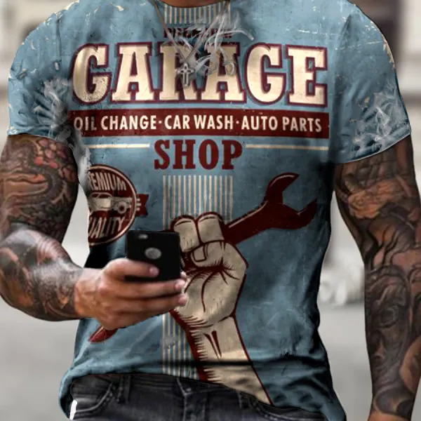 Retro service area car repair print T-shirt - Sanhive.com 