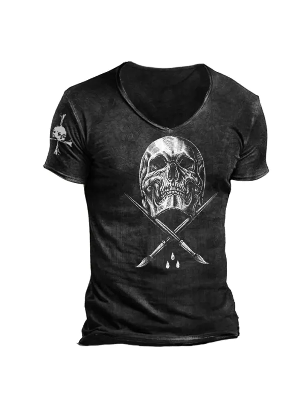 Mens outdoor skull print short-sleeved T-shirt - Plazabery.chimpone.com 