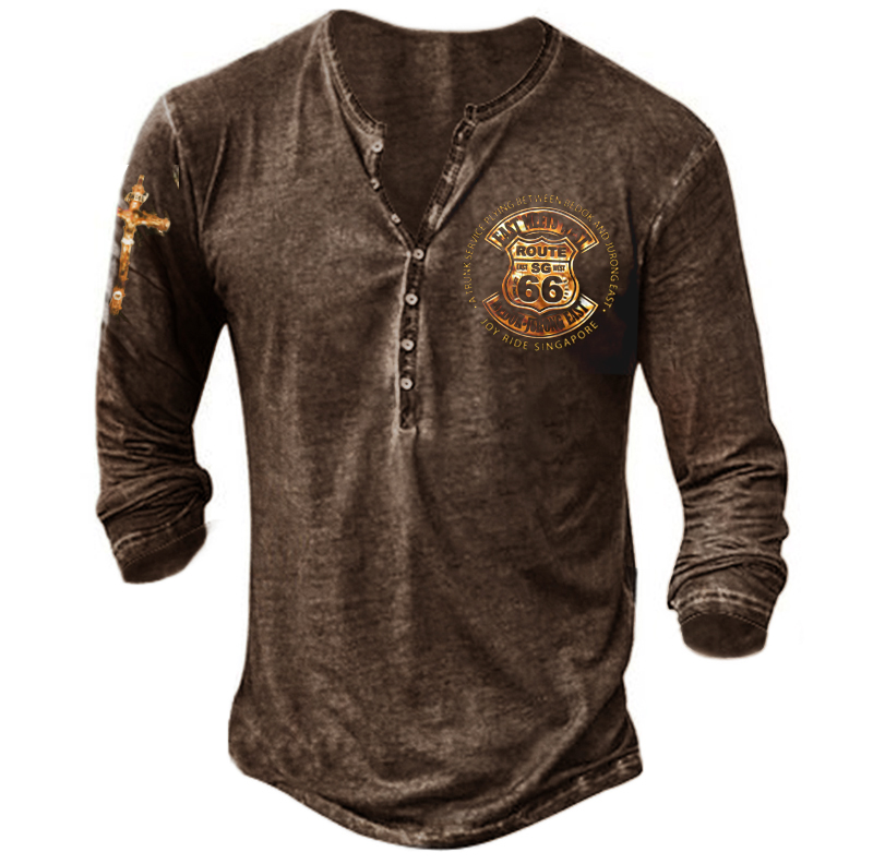 Men's Vintage Henley Button Chic V Neck Long Sleeve Shirts