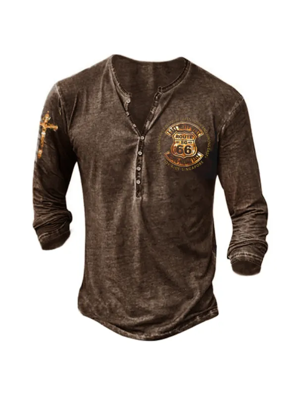 Men's retro button printed long-sleeved T-shirt - Plazabery.chimpone.com 