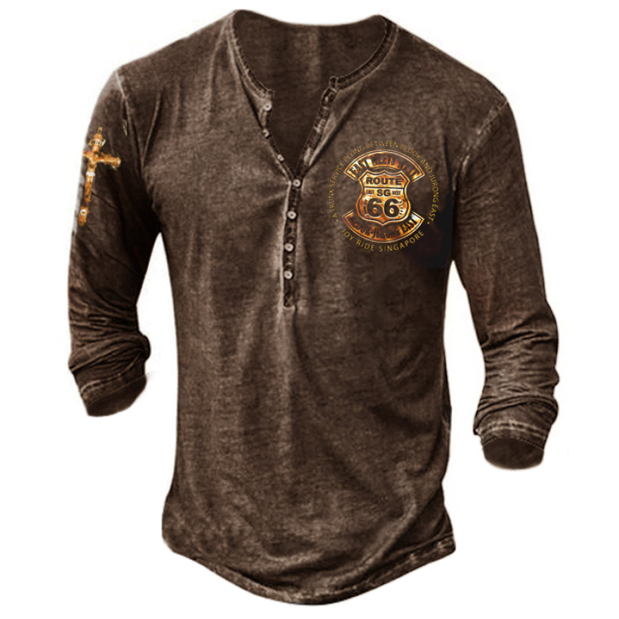 Men's Vintage Henley Button V Neck Long Sleeve Shirts