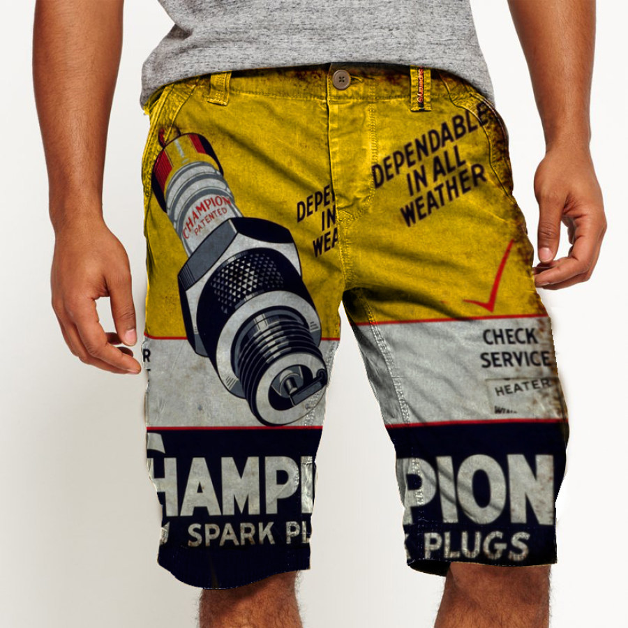 

Vintage spark plug print shorts