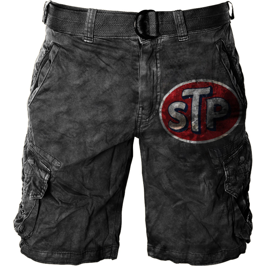 

Mens outdoor retro motor oil print shorts