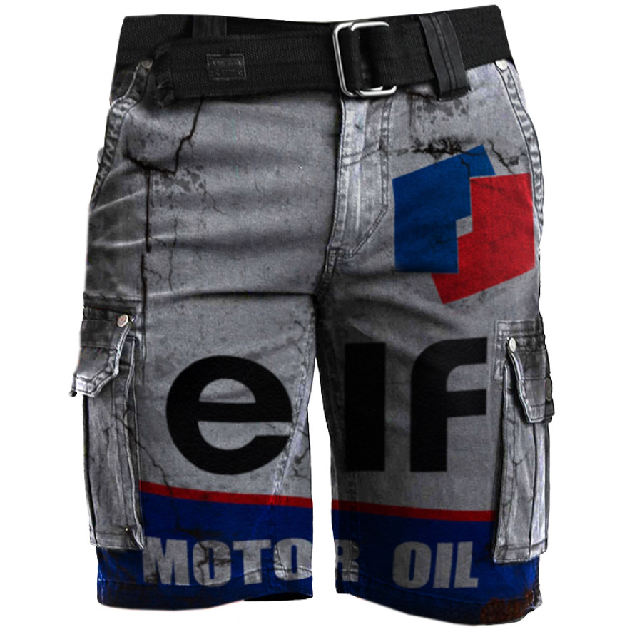 

Mens outdoor retro motor oil print shorts