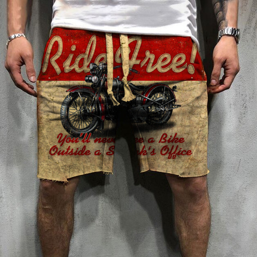 

Fashion Retro Motorcycle Print Shorts