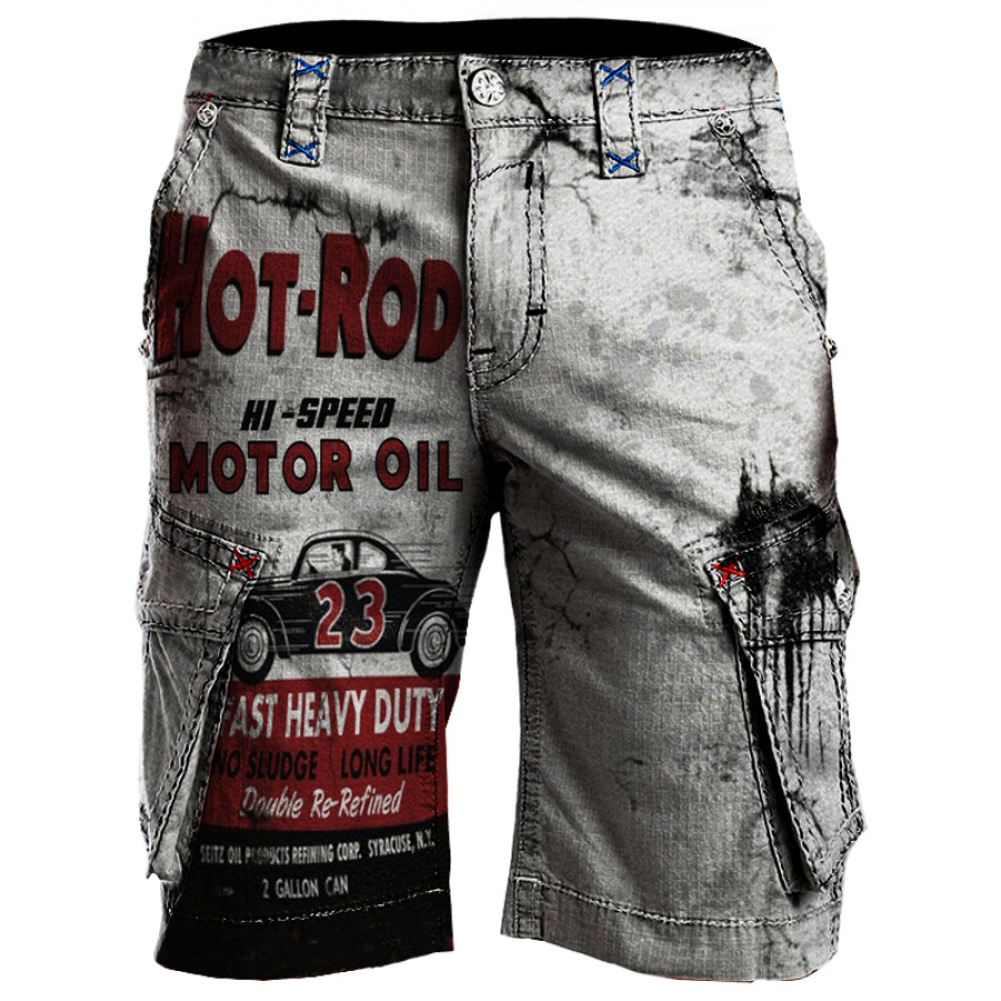 

Mens outdoor retro motor oil print shorts