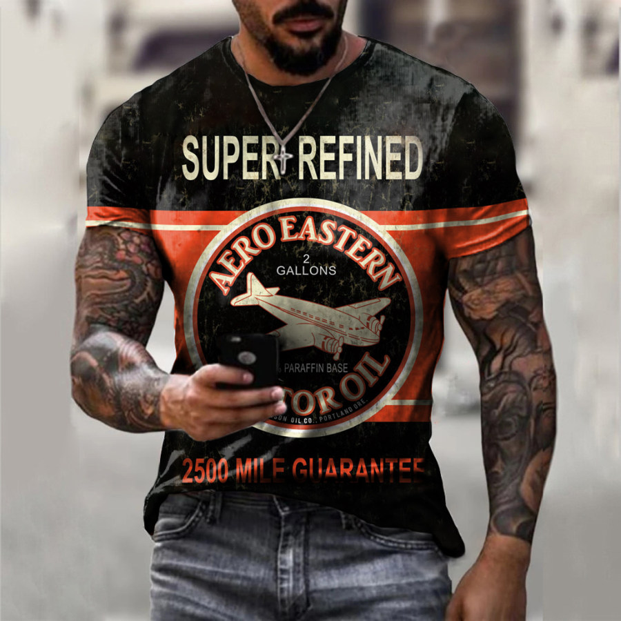 

Black Casual T-shirt With Retro Engine Oil Logo