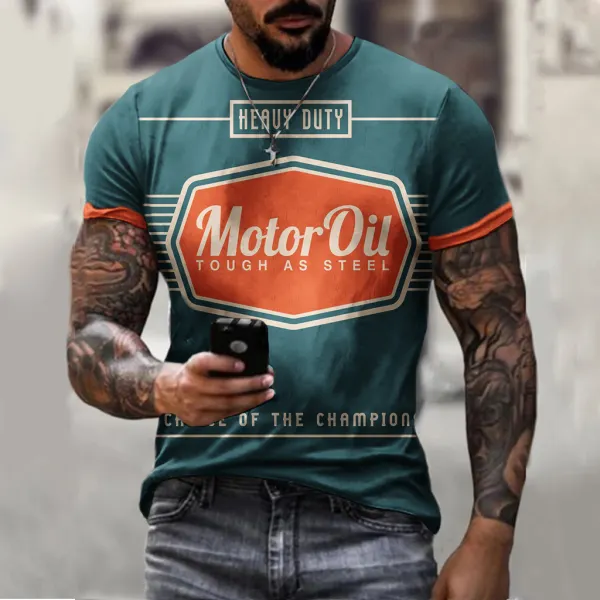 Retro engine oil print T-shirt - Nikiluwa.com
